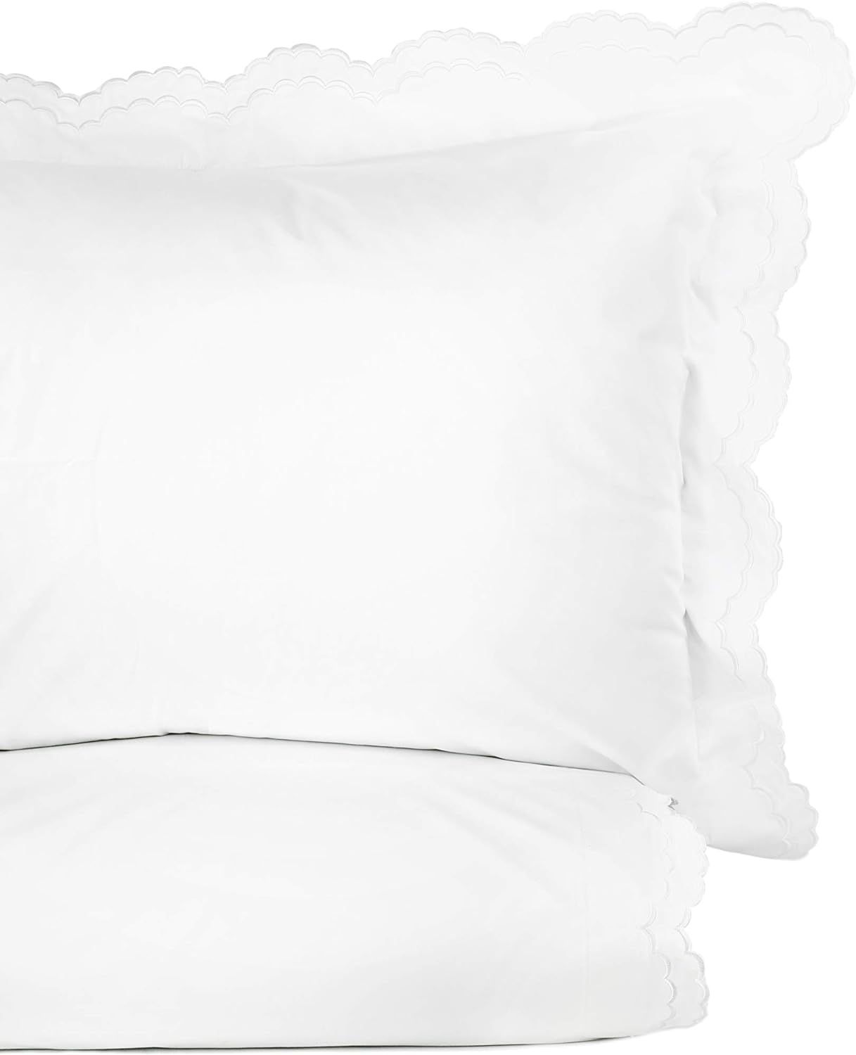 Melange Home Percale Cotton Double Scalloped Embroidered TW, Twin Duvet Set, White on White | Amazon (US)