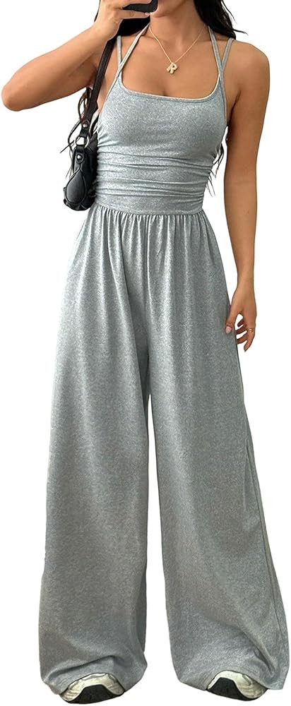 Women\u2019s Wide Leg Jumpsuit, Backless Spaghetti Strap Sleeveless One Piece Outfit, Dressy Casu... | Amazon (US)