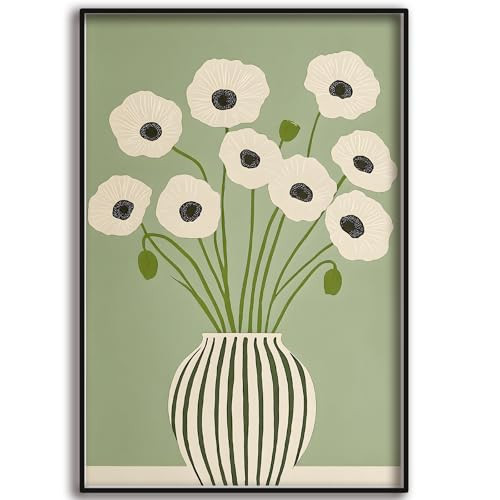 SKTBJWNYK Green Poppy Floral Wall Art, Abstract Botanical Wall Print Painting Boho Minimalist Home Decor for Living Room Bedroom 16x24 Inch Unframed | Amazon (US)