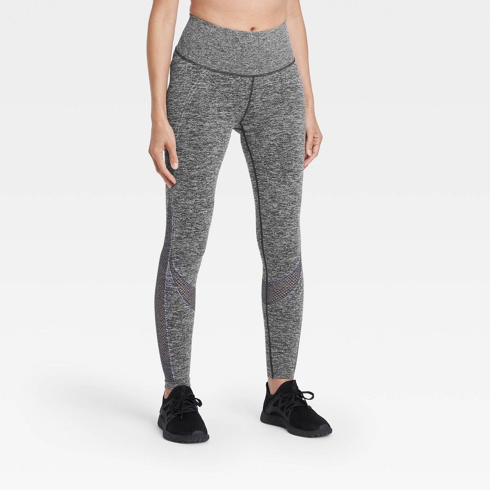 Women's Mid-Rise Seamless Open Work 7/8 Leggings 25"" - All in Motion Charcoal Gray XXL | Target