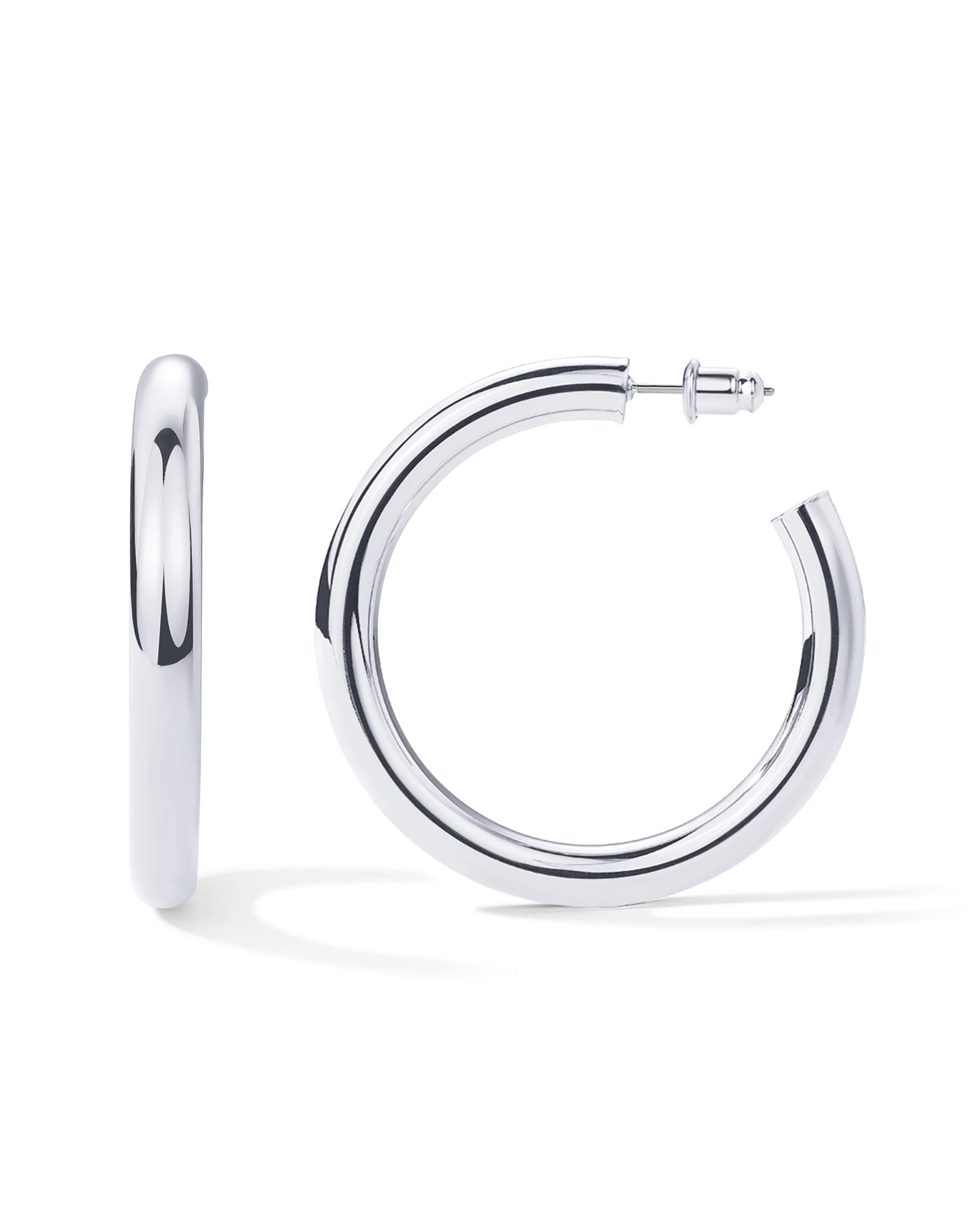 PAVOI Rhodium Plated Lightweight Chunky Open Hoops | Gold Hoop Earrings for Women | 50mm Thick In... | Walmart (US)