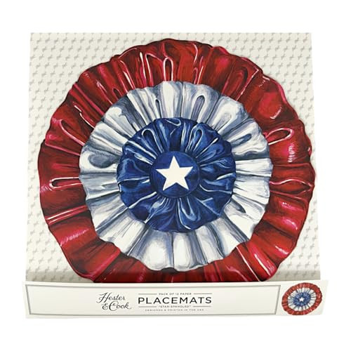 Hester & Cook July 4th Disposable Paper Placemats - Fourth of July Red White and Blue Star Spangled Round Place Mats for Outdoor Parties - 12 Sheets Per Pad American Made | Amazon (US)