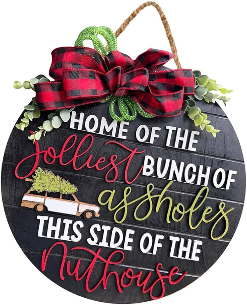 Wood Christmas Welcome Wreath Sign,Home of The Jolliest Bunch of This Side of The Nuthouse Sign W... | Amazon (US)