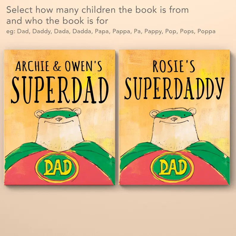 Father’s Day Personalized Super Dad Book – Custom Story Gift From Kids, Son or Daughter – K... | Etsy (US)