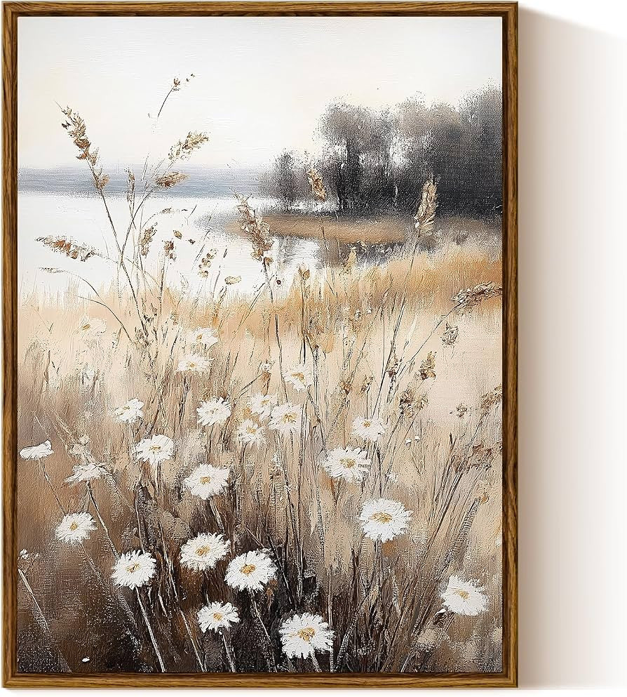 InSimSea Framed Canvas Wall Art for Living Room Landscape Wall Decor Meadow with Flowers Vintage ... | Amazon (US)