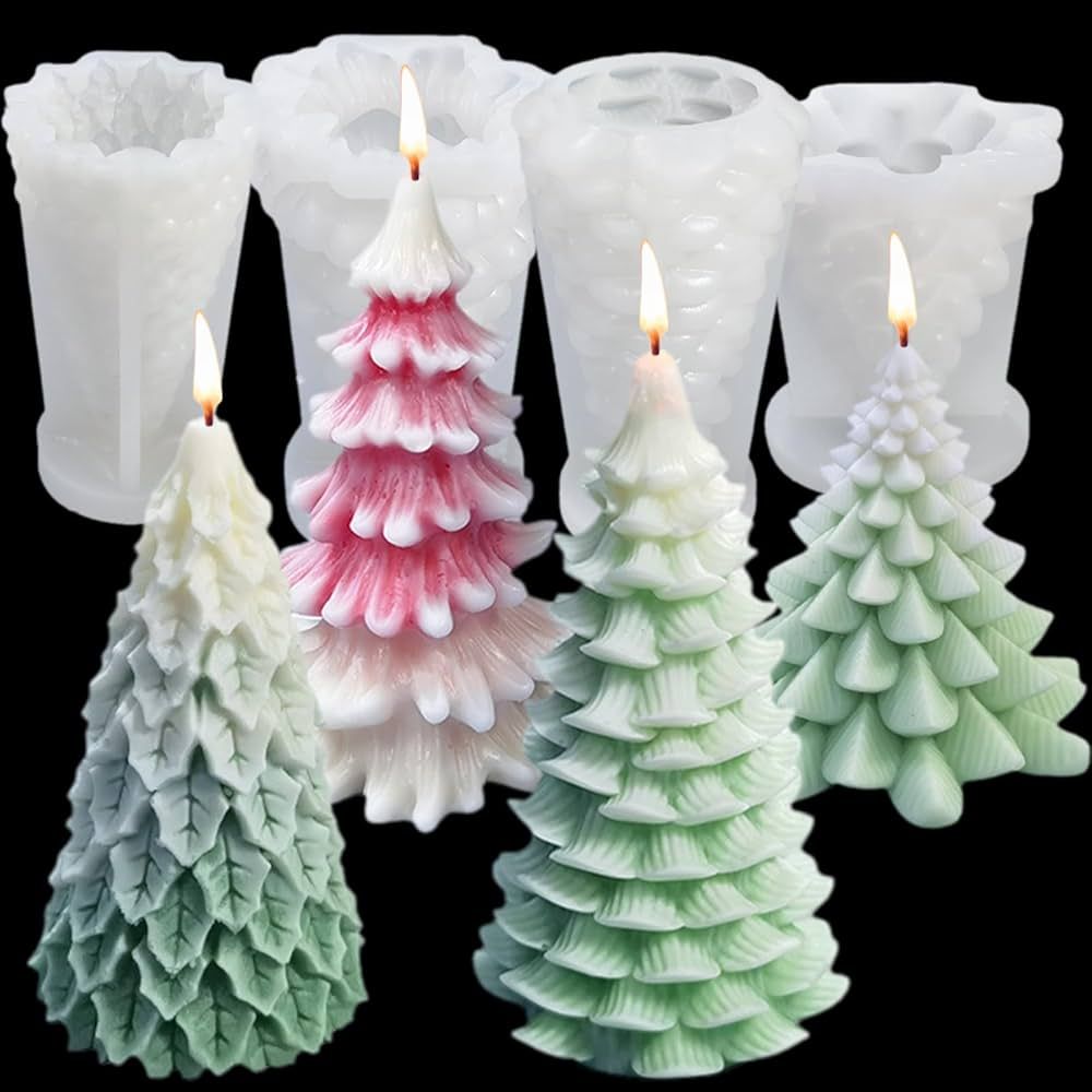 TOPYS 4PCS Christmas Tree Silicone Molds, 3D Candle Molds for Scented Candle Making Handmade Soap... | Amazon (US)