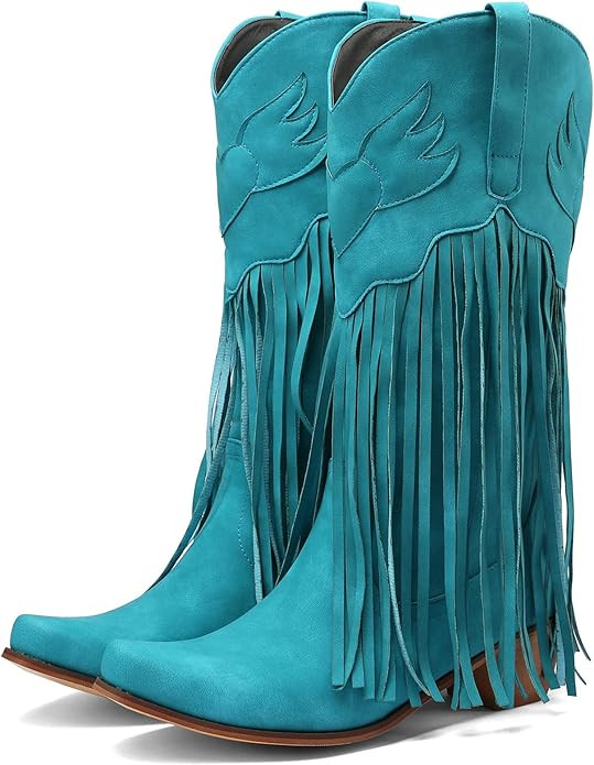 Meefit Women Fringe Cowboy Boots Square Toe Mid Calf Embroidered Western Boots,Tassel Cowgirl Boo... | Amazon (US)