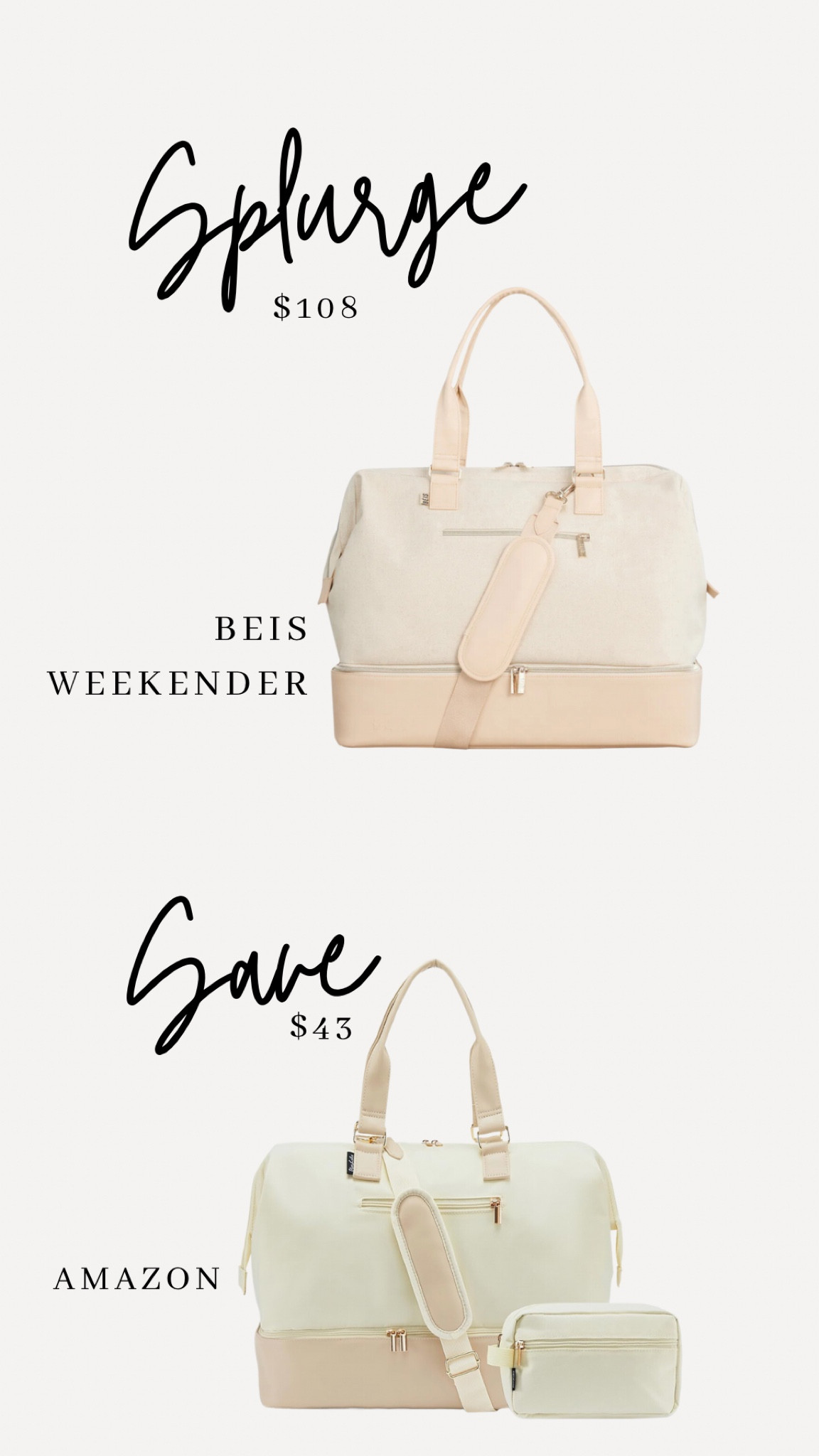 Splurge or save - Beis weekender bag + Amazon dupes that are ridiculously similar 