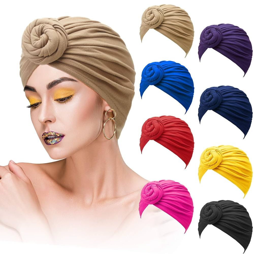 SATINIOR 8 Pieces Women African Turban Flower Knot Headwrap Pre Tied Bonnet Beanie Cap Headwrap H... | Amazon (US)