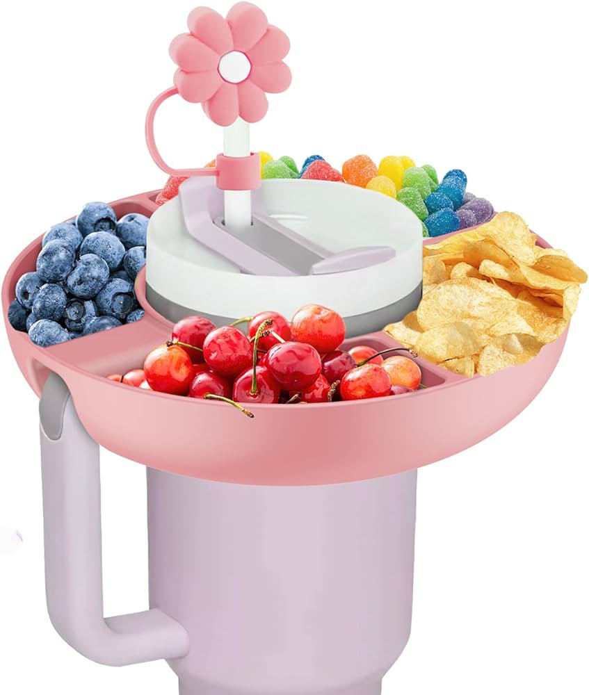 Silicone Snack Bowl, 40 oz, Pink, Compatible with Stanley Cup Insulated Snack Tray with Handle | Amazon (US)