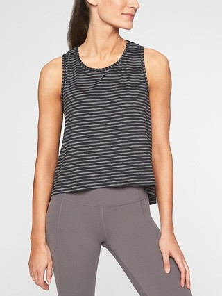 Athleta Womens Chi Striped Muscle Tank Black/ Bright White Size L | Athleta