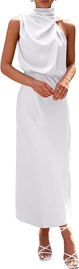 PRETTYGARDEN Women's 2024 Summer Satin Dress Elegant Sleeveless Mock Neck Cocktail Party Maxi Dre... | Amazon (US)
