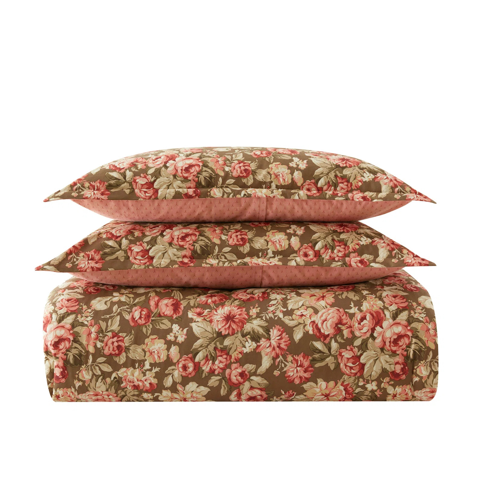 Laura Ashley Bloomsbury Cotton Reversible Brown Comforter Set | Wayfair North America