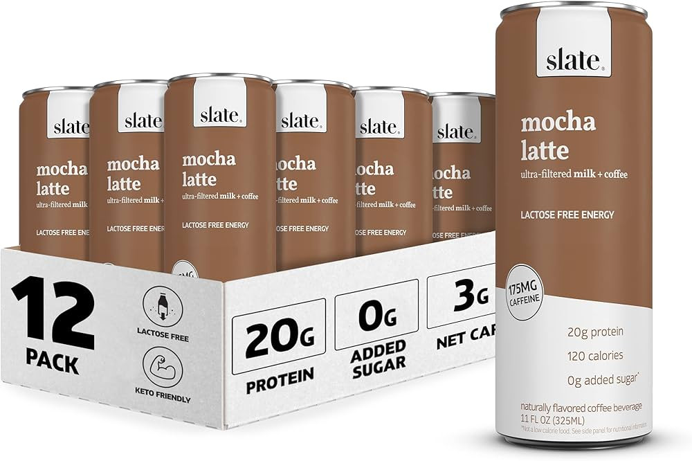 Slate Milk - High Protein Shake, Mocha Latte, 20g Protein, 0g Added Sugar, 175mg Caffeine, Lactos... | Amazon (US)