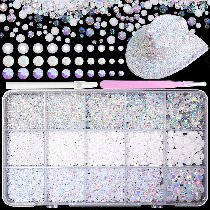 15000 Pcs White Resin Rhinestones for Crafts, Flatback Resin Rhinestones for Bedazzling Gems 2/3/... | Amazon (US)