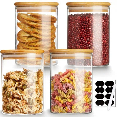 4 Pack Glass Storage Jars With Airtight Bamboo Lid, 27 OZ Glass Canisters Set With Labels, Glass Food Storage Jar For Kitchen, Clear Container | Wayfair North America
