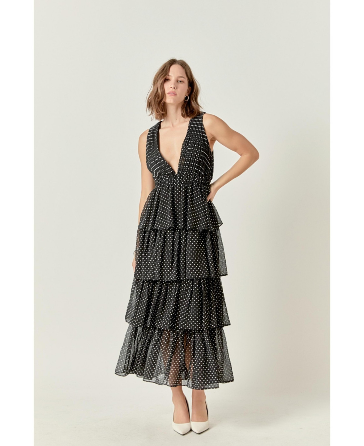Women's Tiered Polka Dot Maxi Dress - Black/white | Macy's