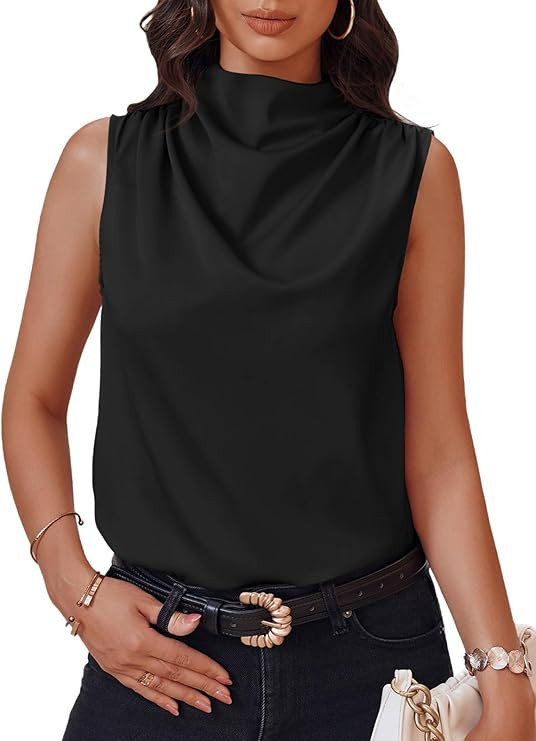 Cicy Bell Womens Mock Neck Satin Tank Tops Business Casual Work Ruched Blouses Summer Corporate O... | Amazon (US)