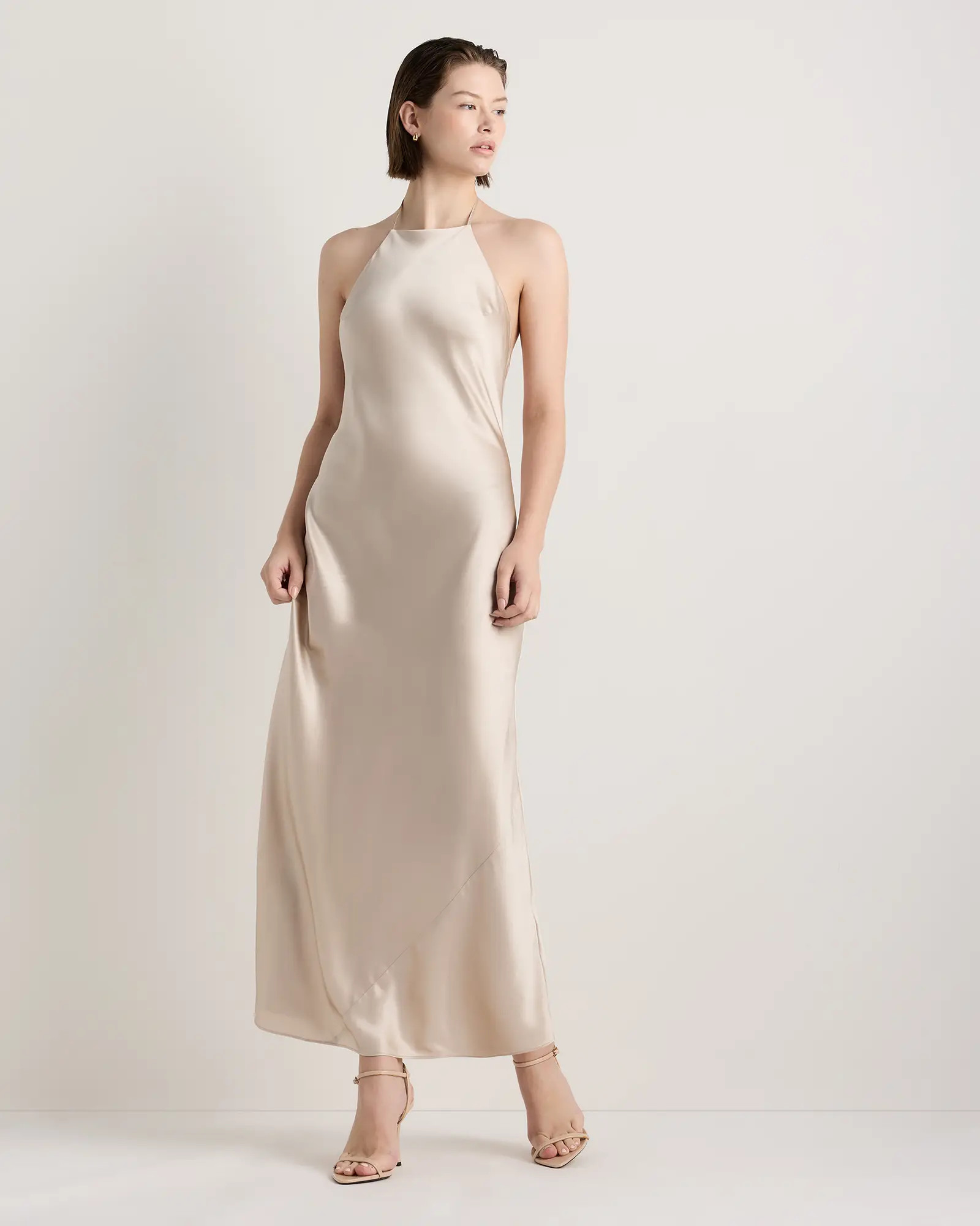 100% Washable Silk Halter Maxi Dress in Champagne | Quince