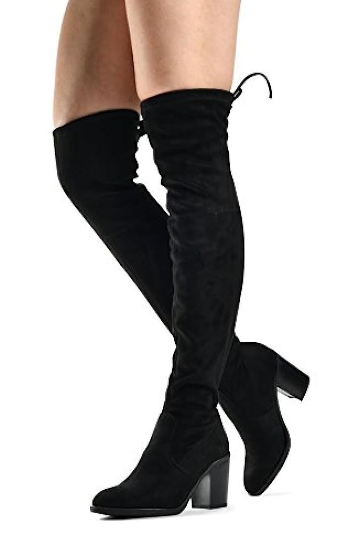 Women's Haley Over The Knee Pull On Boot - Drawstring Back Comfort Block Chunky Heel Pointy Round To | Amazon (US)