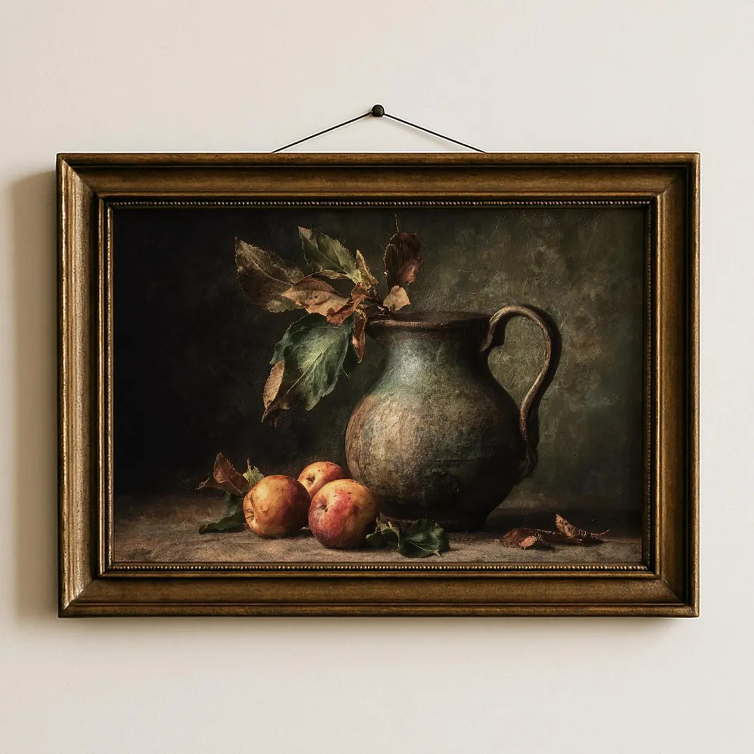 Kitchen Moody Vintage Painting Rustic Still Life Fruit Ceramic Pitcher Wall Art PRINTABLE Dining ... | Etsy (US)