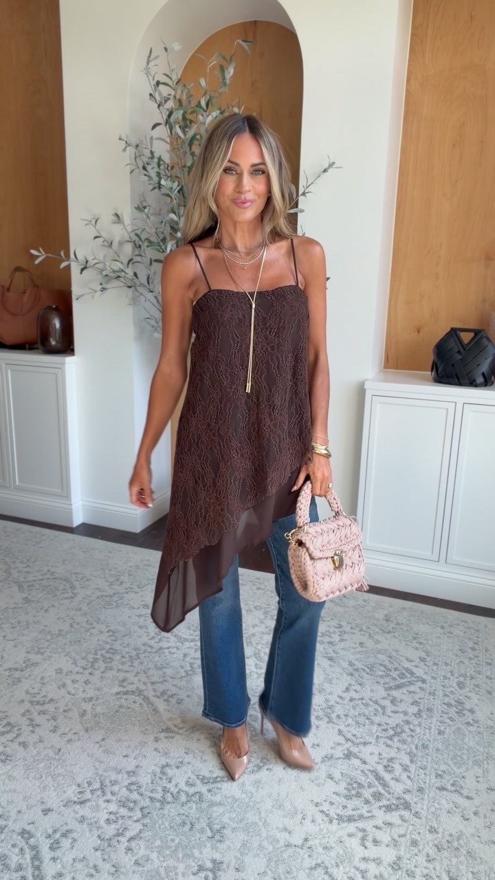 My kinda date night outfit - perfect for now into fall! Love the asymmetrical hemline trend right now - this top is so pretty with the lace and sheer underlay. Paired with comfy bootcut jeans that are so flattering for an on trend date night outfit

#datenightoutfits

#LTKdayinmylife #LTKgrwm #LTKootd