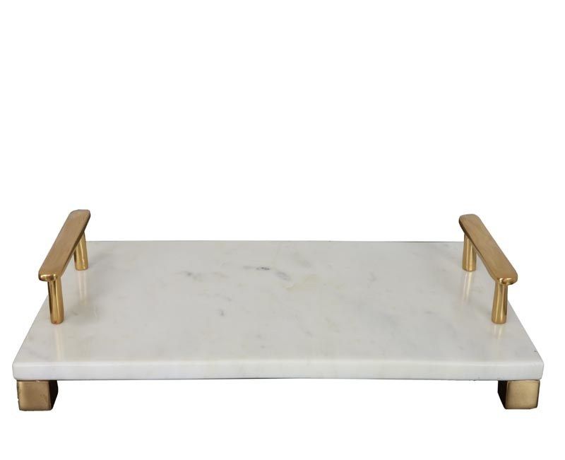 9 inch x 18 inch White Marble Tray With Gold Handle | Walmart (US)