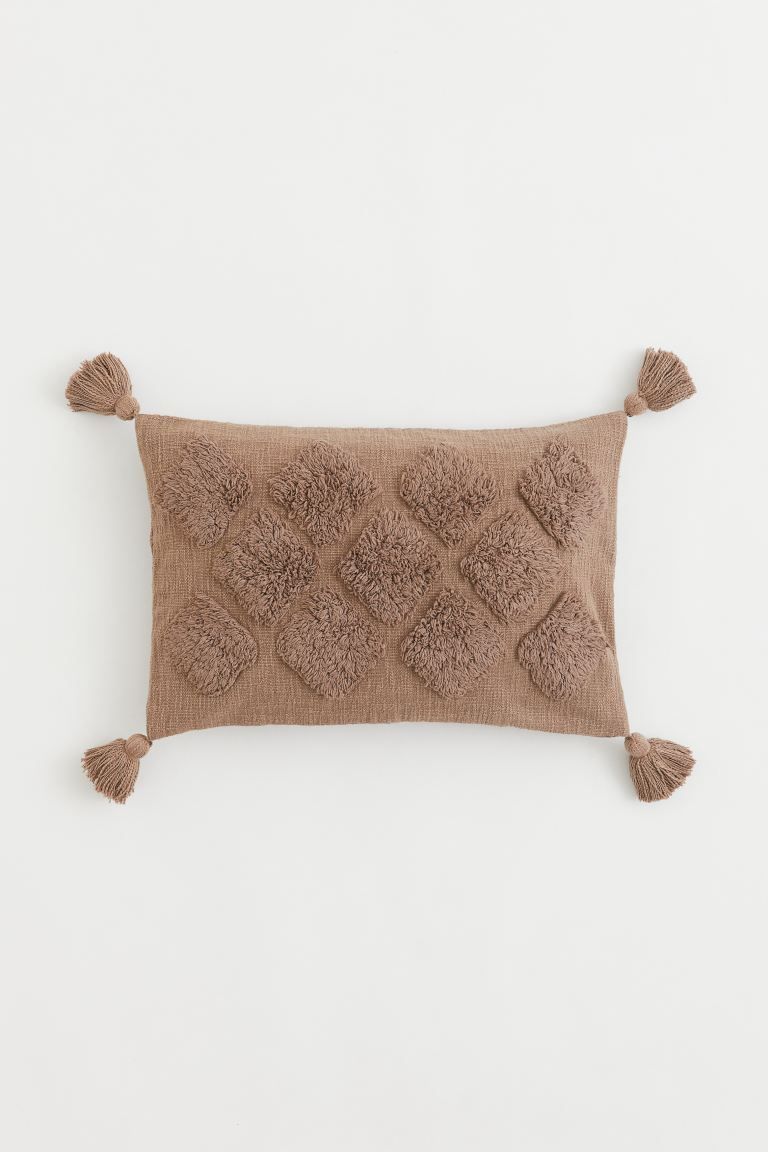 Tasselled cushion cover - Dark greige - Home All | H&M GB | H&M (UK, MY, IN, SG, PH, TW, HK)
