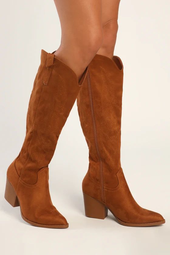 Oril Tan Suede Pointed-Toe Knee-High Boots | Lulus (US)