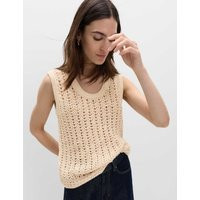 M&S Cotton Rich Crochet-Style Scoop Neck Knitted Vest Blonde | Marks & Spencer (UK)