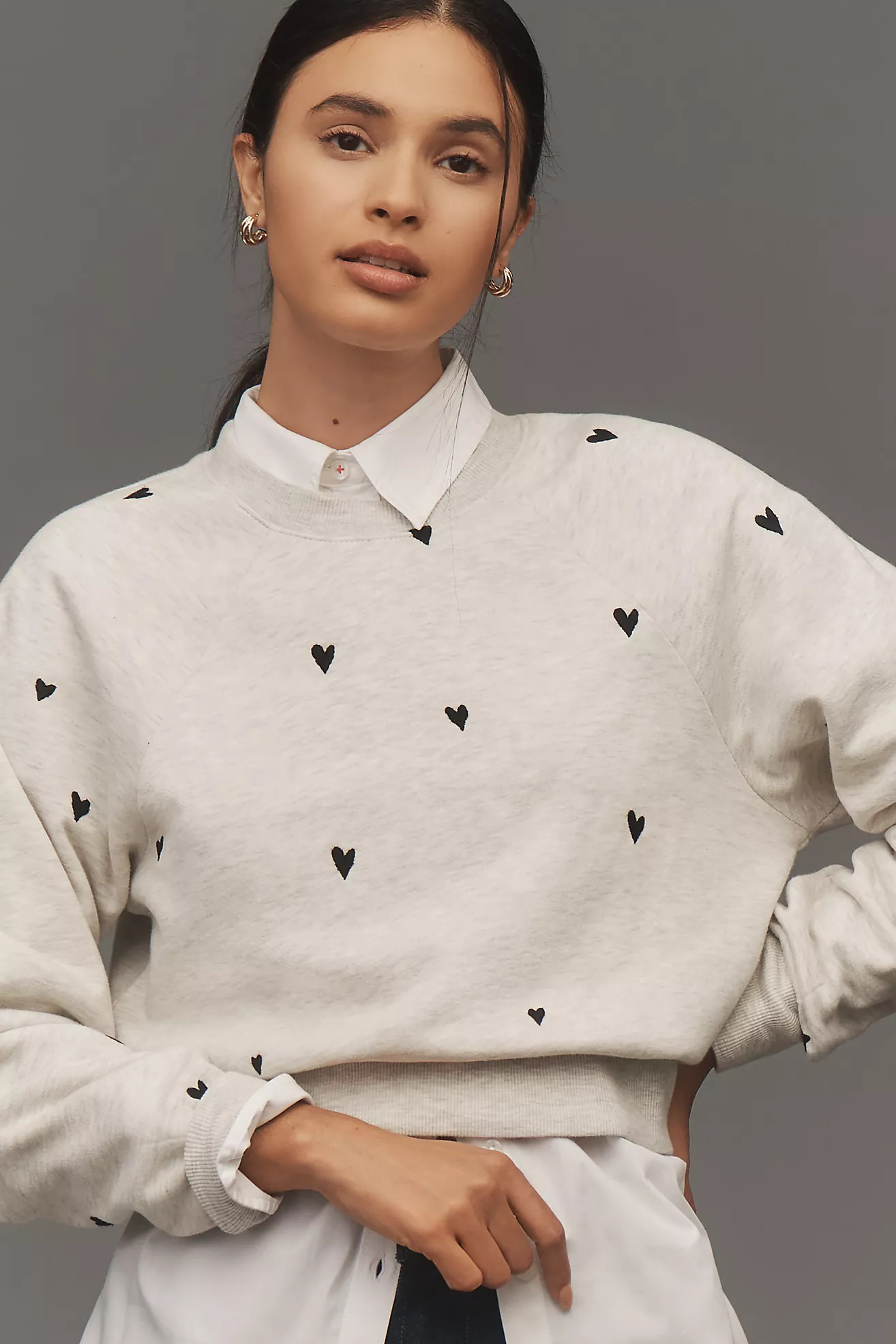 Maeve Embroidered Shrunken Crew-Neck Sweatshirt | Anthropologie (US)