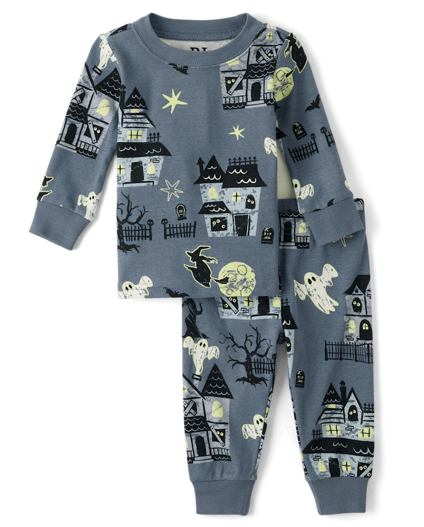 The Children's Place Baby And Toddler Matching Family Glow Haunted House Snug Fit Cotton Pajamas | Size 0-3 M | Gray | The Children's Place