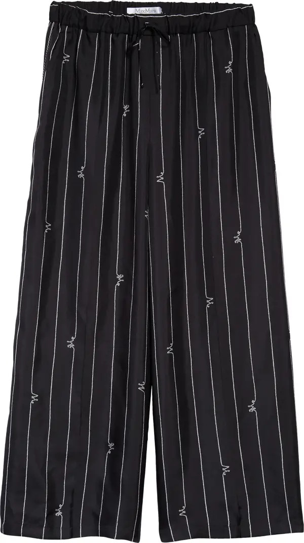 Max Mara Logo Pinstripe Wide Leg Silk Pants | Nordstrom | Nordstrom