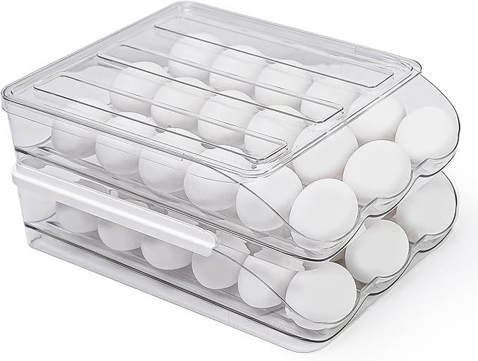 2-Layer Egg Holder for Refrigerator with 36-Egg Storage Capacity | Auto Rolling Stackable Egg Con... | Amazon (US)