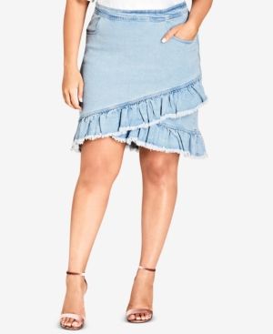 City Chic Trendy Plus Size Ruffled Denim Skirt | Macys (US)