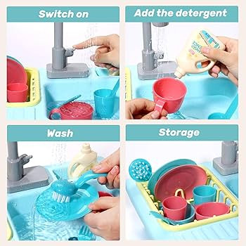 CUTE STONE Color Changing Kitchen Sink Toys, Children Electric Dishwasher Playing Toy with Runnin... | Amazon (US)