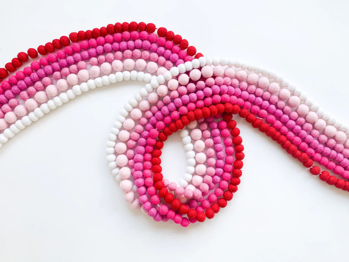 Traditional Valentine's Mini Felt Ball Garland - 6 Color Options | Pearl & Jane