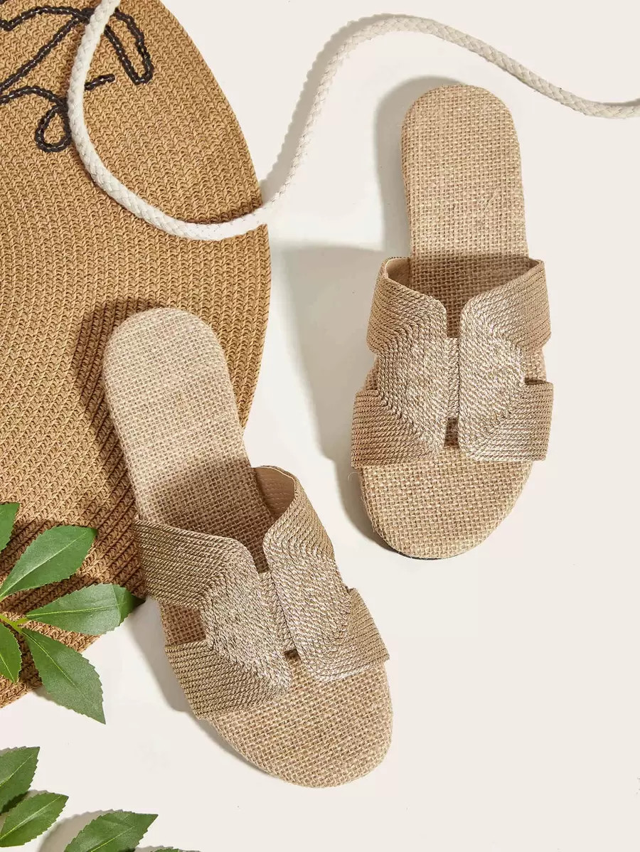 Women Minimalist Cut Out Open Toe Slide Sandals, Vacation Solid Outdoor Flat Sandals | SHEIN