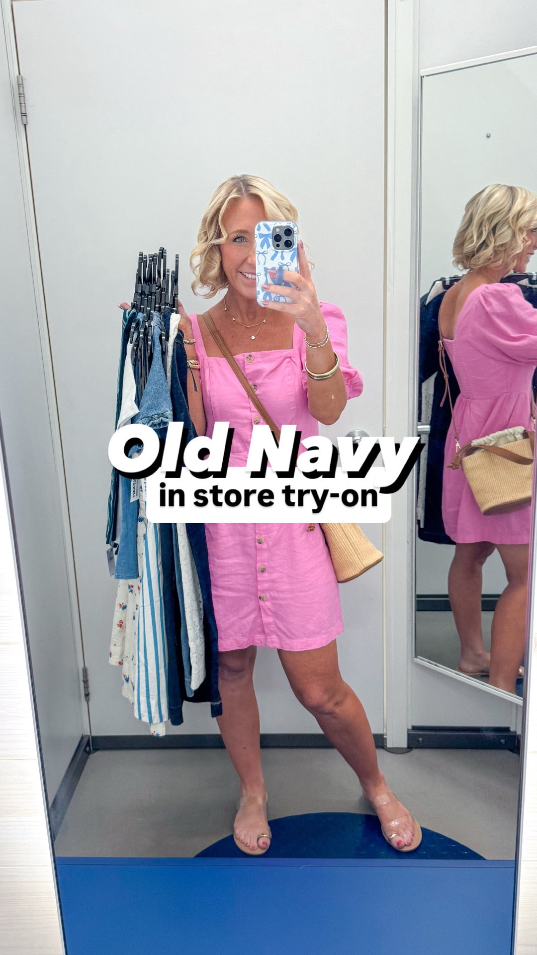 Old Navy in store try-on:
• Pink dress (from beginning) - size small. Other colors still available!
1. Jean mini dress (‘Rinse’ wash) - size small.
2. Jean mini dress (‘Light Wash’) - size XS.
3. Sleeveless button-front mini dress - size small. 
4. Fit & flare cami mini dress (‘white & blue stripe’) - size XS. 
5. Fit & flare cami mini dress (‘white floral’) size XS. 
6. High waisted poplin pants - size small. 
7. 90’s ribbed tank - size XS. 
• sandals - tts. 
(Use code ONELIFEANDSTYLE for 10% off my Loopy phone case)

#LTKOver40 #LTKFindsUnder50 #LTKSeasonal