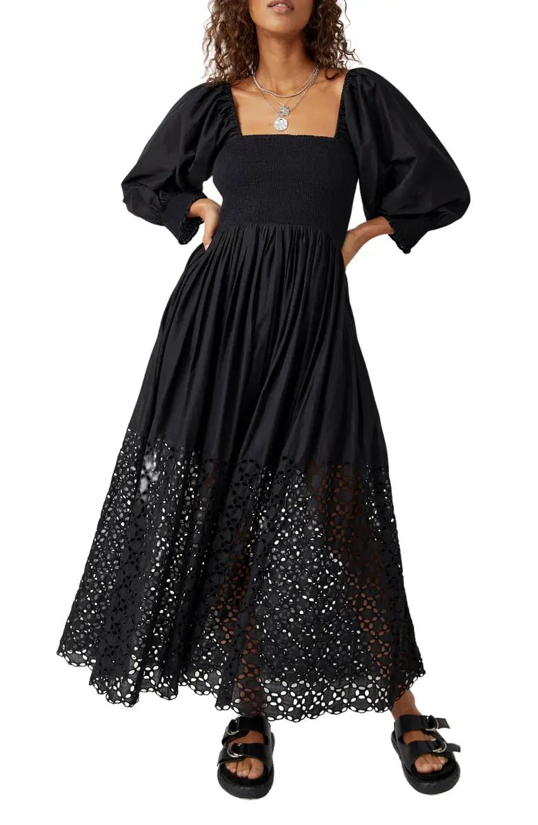 Perfect Storm Smocked Eyelet Long Sleeve Maxi Dress | Nordstrom