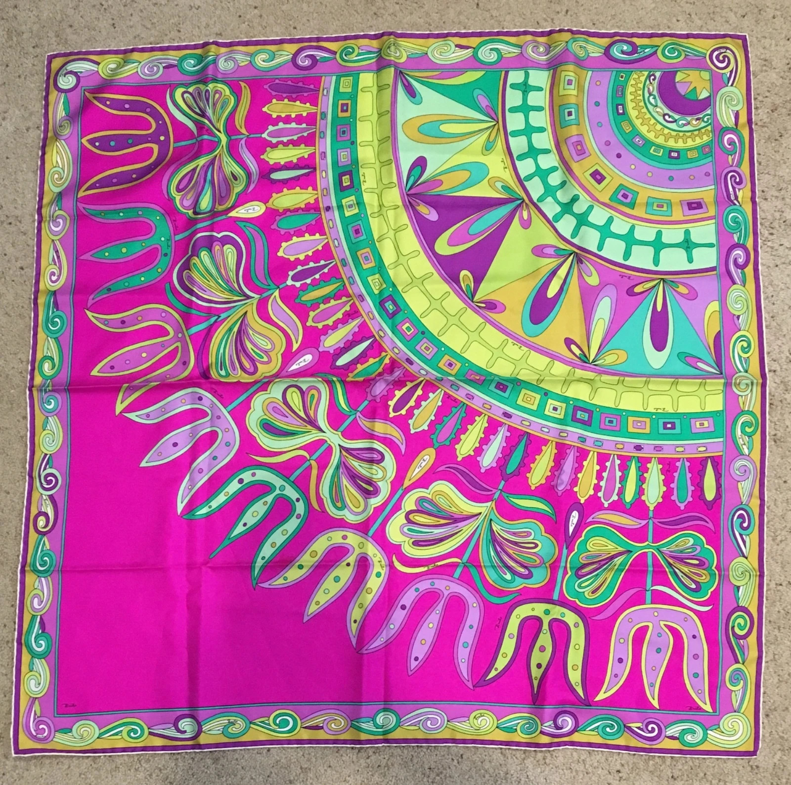 Vintage EMILIO PUCCI PINK FUSCIA YELLOW  PURPLE SILK SCARF 35"x 35.5" | eBay | eBay US