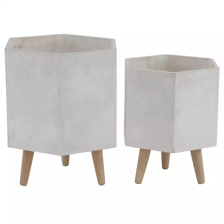 White Clay and Wood Hexagon Planters, Set of 2 | Kirkland's Home