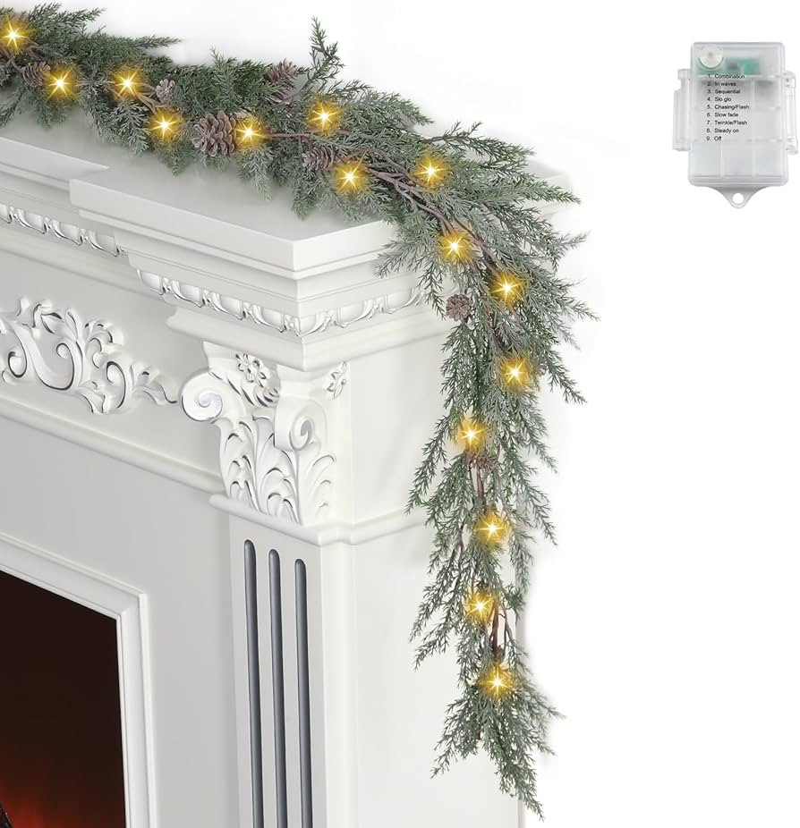 Artgar Pine Garland Realistic, 6 FT Cedar Garland, Christmas Garland with 30 Warm Lights with 8 L... | Amazon (US)