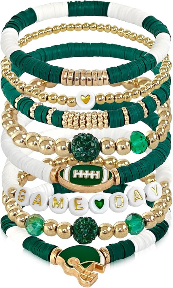 Game Day Bracelet for Women, Stackable Football Charm Bangle Jewelry for Fans & Football Moms, Sp... | Amazon (US)