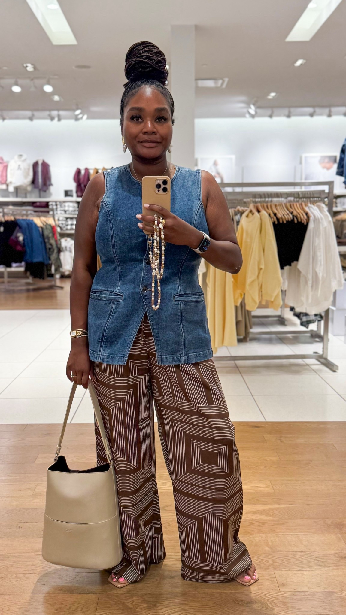 📸 Outfit of the day: mixing structure + flow.

I paired a tailored denim vest with wide-leg geometric trousers for a look that’s equal parts polished and playful. Finished it off with a neutral carryall that works with everything.

#LTKMidsize #LTKFindsUnder50 #LTKStyleTip