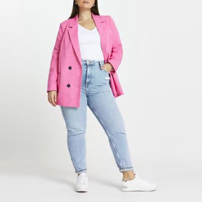 Plus pink longline double breasted bLazer | River Island (US)