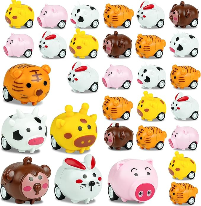 33 Pcs Mini Animal Pull Back Toy Cars for Boys Girls Kids Toddlers, Party Favors Teacher Classroo... | Amazon (US)