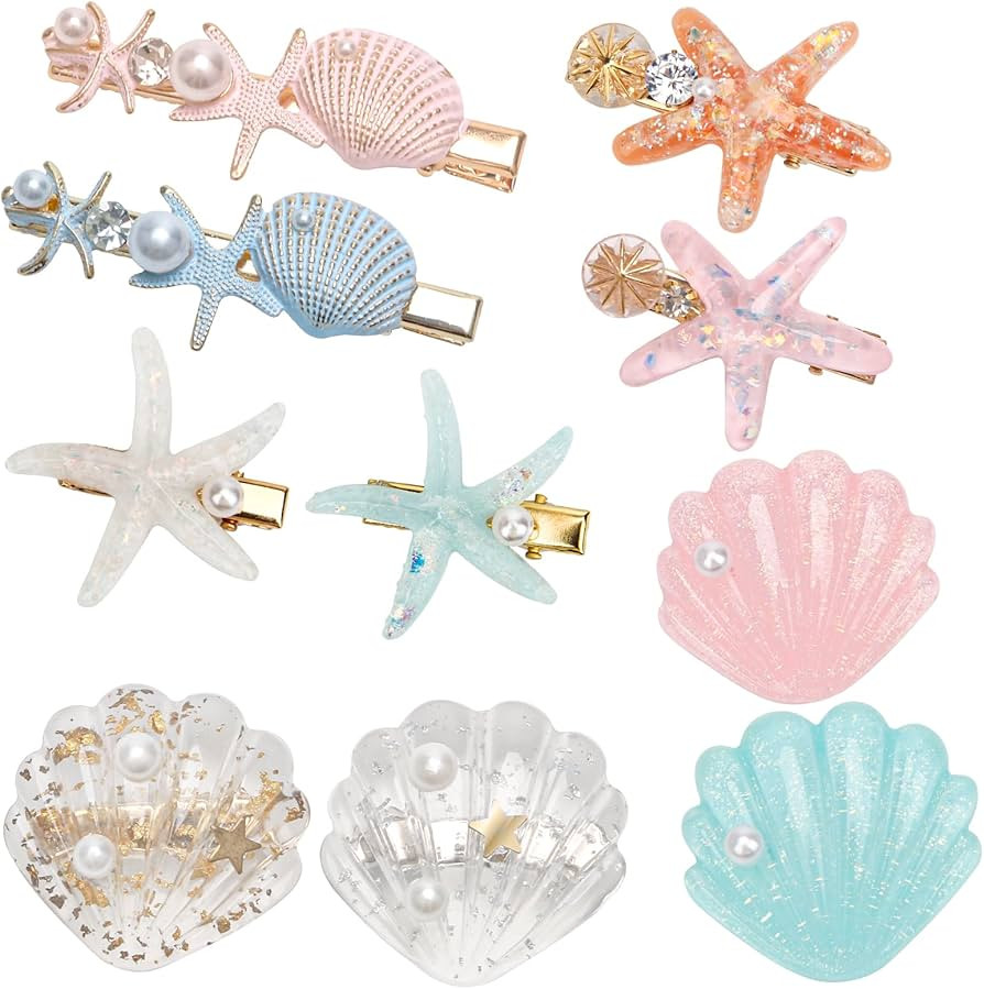 10 PCS Starfish Hair Clips Seashell Hair Clip Set, Catcan Beach Hair Clips Seashell Hair Accessor... | Amazon (US)