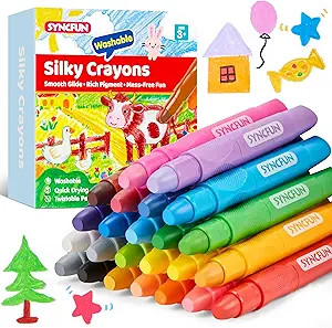 SYNCFUN 24 Pcs Twistable Silky Crayons, Washable Crayons for Paper, Easy to Hold & Quick-Drying A... | Amazon (US)