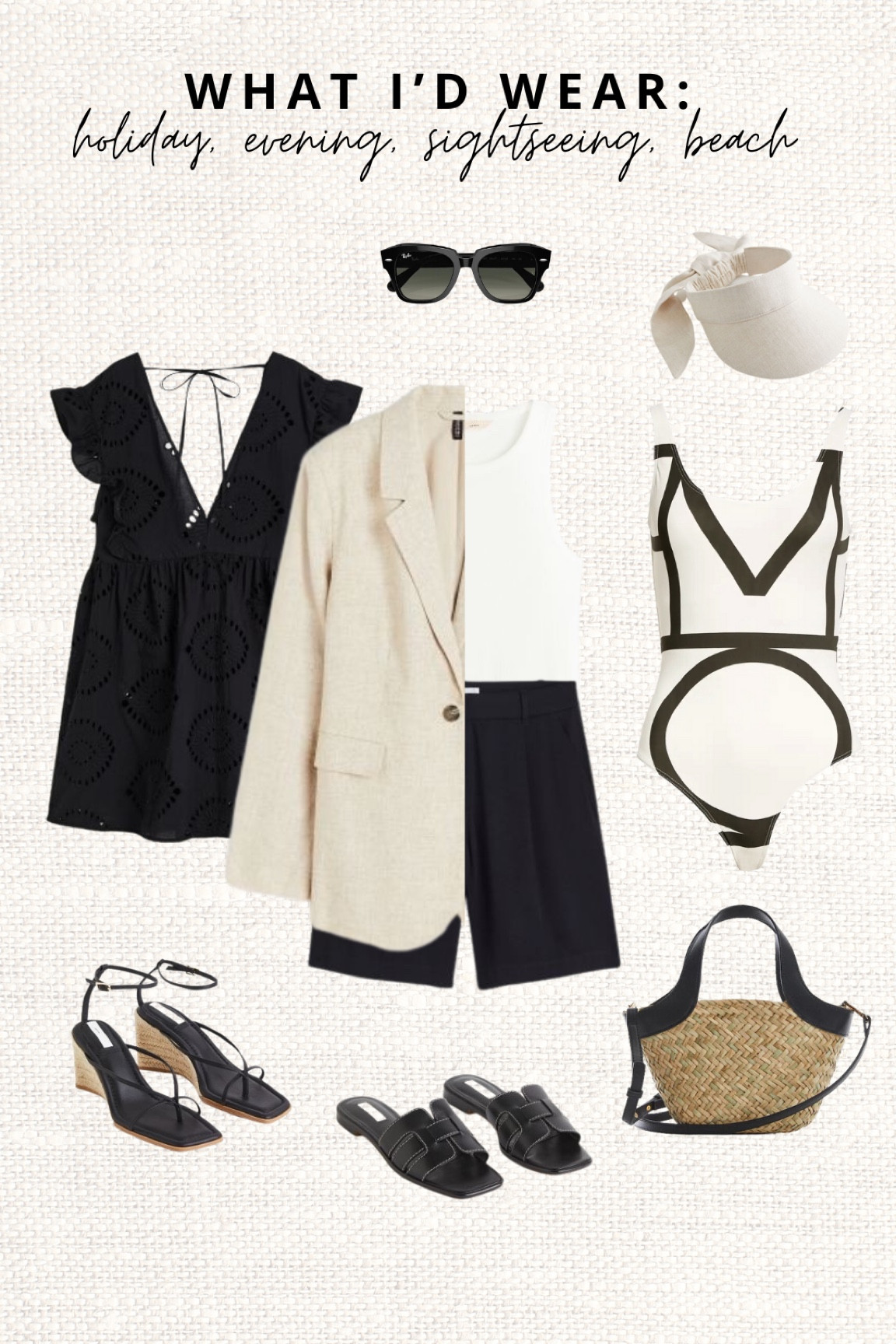 Already made a holiday version with brown accessories but thought I’d make one with black accessories as well. Love the wedges and sandals, a linen suit for sightseeing and cute little crochet dress for in the evening. Read the size guide/size reviews to pick the right size.

Leave a 🖤 to favorite this post and come back later to shop 

#holiday outfit #beach outfit #linen suit #crochet dress #swimsuit #wedges #sandals #straw bag 

#LTKeurope #LTKstyletip #LTKSeasonal